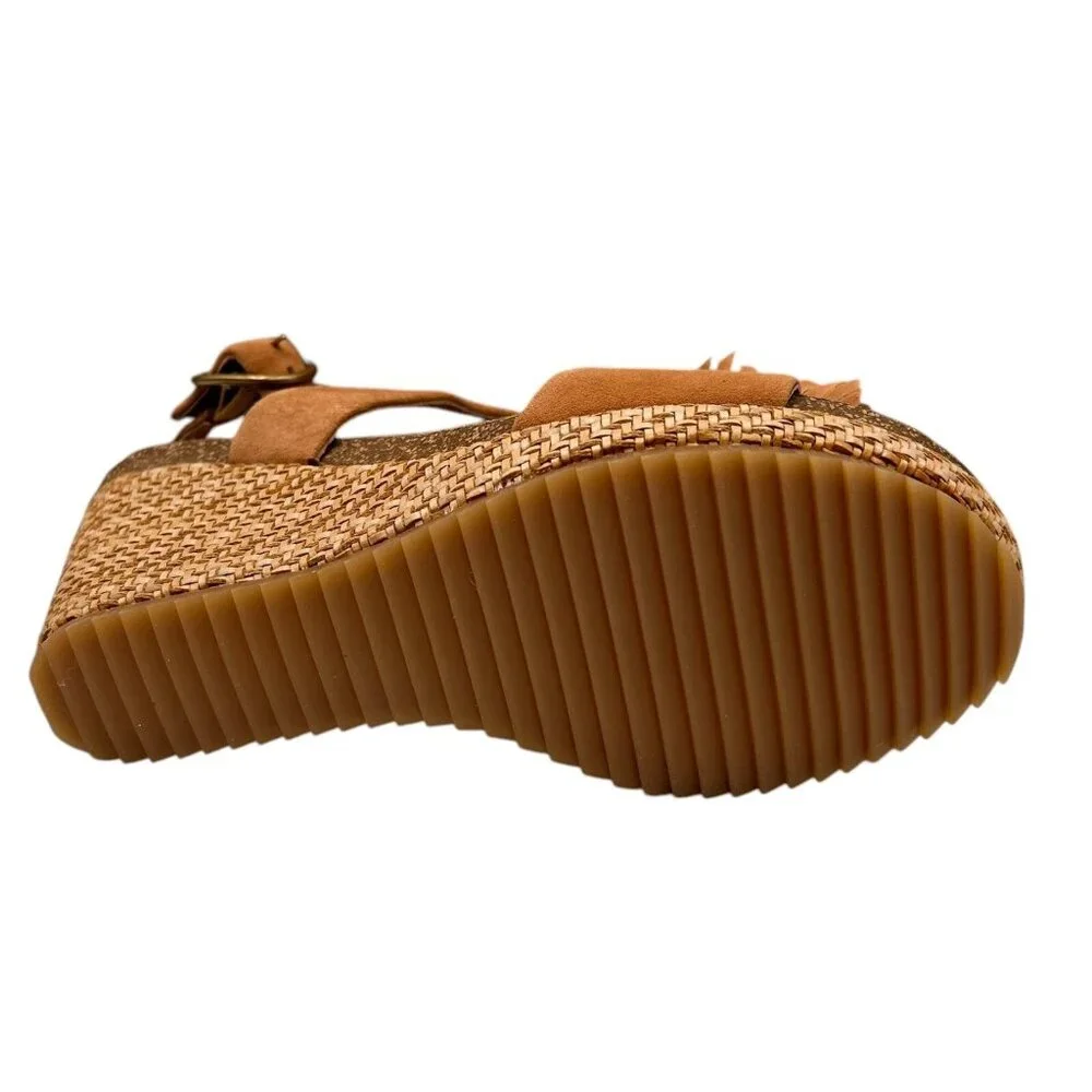 Sofft Cali Women's Wedge Suede Sandals Size 8.5 Brown Open Toe Flower Blossom